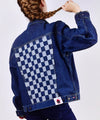 Customised Vintage Denim Jacket with salvaged denim weave across back - jacket is Lee, Levi, Wrangler, Diesel or similar.