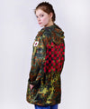 Customised vintage camo parka jacket with red weave across the back. 