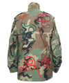 Customised vintage camo parka jacket with elaborate swirls of richly coloured braided cord 