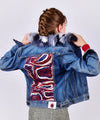 Customised Vintage Denim Jacket with red, white and blue sequin back panel - jacket is Lee, Levi, Wrangler, Diesel or similar.