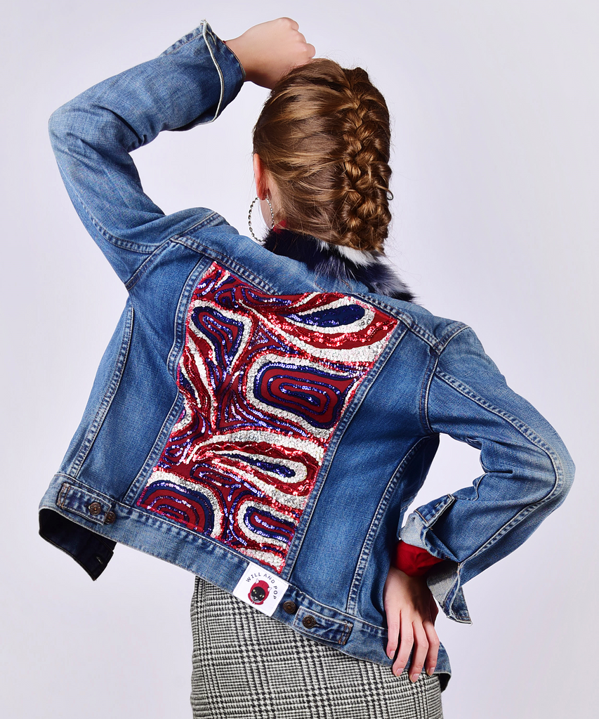 Lava Sequin - Custom Vintage Denim Jacket : Lee, Levi, Diesel etc