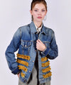 Customised Vintage Denim Jacket with golden ruffles across body - jacket is Lee, Levi, Wrangler, Diesel or similar.